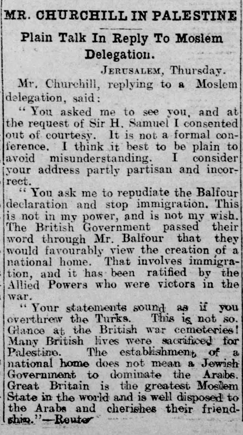 CHURCHILL UNDERTAKING to PALESTINE